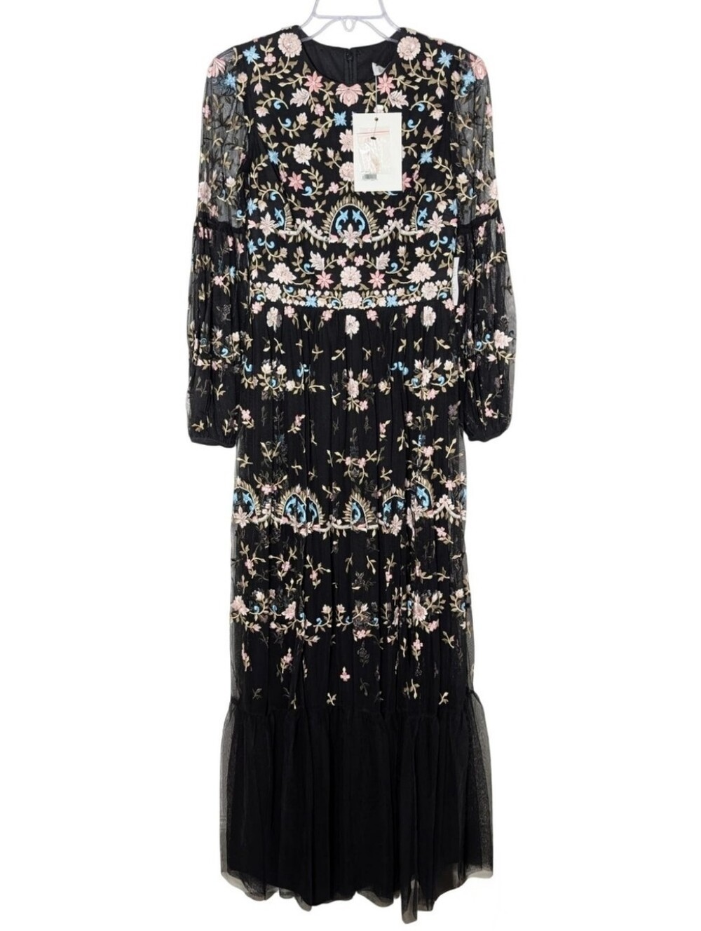 Mac Duggal 35111 Black Multicolor Tulle Floral Embroidered Maxi Dress Gown 4 NWT - Picture 8 of 16